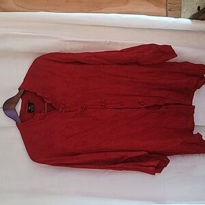 Red button down tunic top, size XL